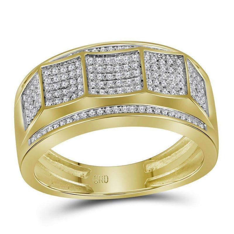 10kt Yellow Gold Men's Round Pave-set Diamond Faceted Cluster Band Ring 1/3 Cttw - FREE Shipping (US/CAN)-Gold & Diamond General-8-JadeMoghul Inc.