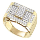 10kt Yellow Gold Men's Round Pave-set Diamond Rectangle Cluster Ring 1.00 Cttw - FREE Shipping (US/CAN)-Gold & Diamond Rings-8-JadeMoghul Inc.