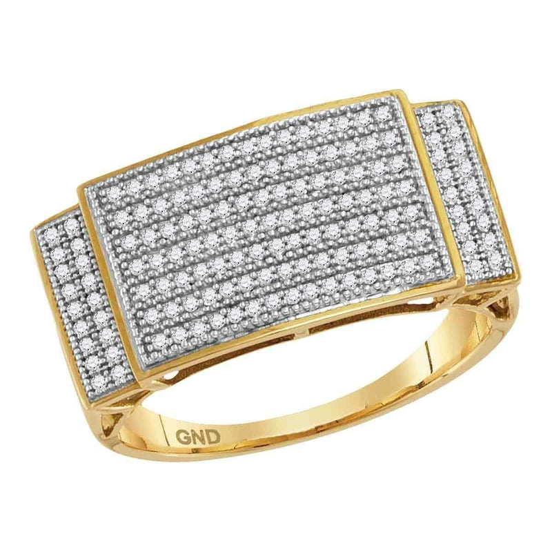 10kt Yellow Gold Mens Round Pave-set Diamond Rectangle Cluster Ring 1/2 Cttw-Gold & Diamond Rings-8.5-JadeMoghul Inc.