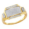 10kt Yellow Gold Men's Round Pave-set Diamond Rectangle Cluster Ring 1/4 Cttw - FREE Shipping (US/CAN)-Gold & Diamond Rings-8-JadeMoghul Inc.