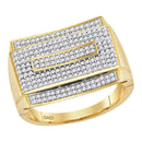 10kt Yellow Gold Men's Round Pave-set Diamond Rectangle Cluster Ring 3/4 Cttw - FREE Shipping (US/CAN)-Gold & Diamond Rings-8-JadeMoghul Inc.