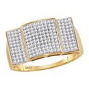 10kt Yellow Gold Men's Round Pave-set Diamond Rectangle Convex Cluster Ring 1/2 Cttw - FREE Shipping (US/CAN)-Gold & Diamond Rings-8-JadeMoghul Inc.