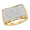 10kt Yellow Gold Men's Round Pave-set Diamond Rectangle Convex Cluster Ring 5/8 Cttw - FREE Shipping (US/CAN)-Gold & Diamond Rings-8-JadeMoghul Inc.