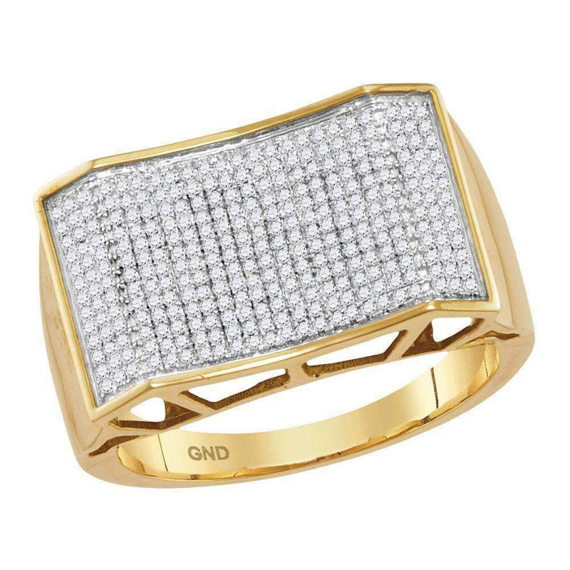 10kt Yellow Gold Men's Round Pave-set Diamond Rectangle Convex Cluster Ring 5/8 Cttw - FREE Shipping (US/CAN)-Gold & Diamond Rings-8-JadeMoghul Inc.