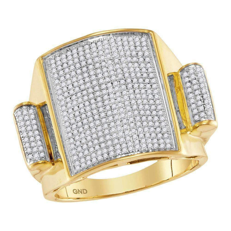 10kt Yellow Gold Men's Round Pave-set Diamond Rectangle Dome Cluster Ring 3/4 Cttw - FREE Shipping (US/CAN)-Gold & Diamond Rings-8-JadeMoghul Inc.