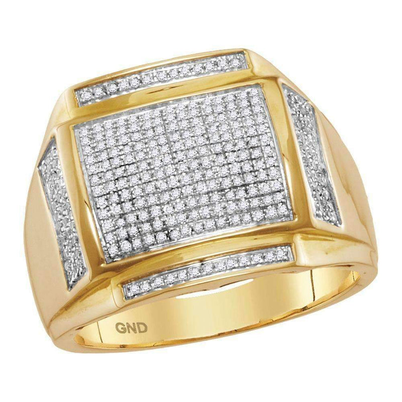 10kt Yellow Gold Men's Round Pave-set Diamond Square Cluster Ring 1/2 Cttw - FREE Shipping (US/CAN)-Gold & Diamond Rings-8-JadeMoghul Inc.