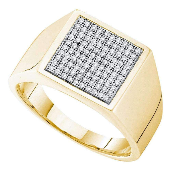 10kt Yellow Gold Men's Round Pave-set Diamond Square Cluster Ring 1/3 Cttw - FREE Shipping (US/CAN)-Gold & Diamond Men Rings-8-JadeMoghul Inc.