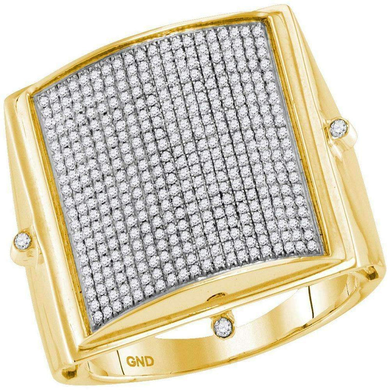 10kt Yellow Gold Men's Round Pave-set Diamond Square Dome Cluster Ring 7/8 Cttw - FREE Shipping (US/CAN)-Gold & Diamond Rings-8-JadeMoghul Inc.