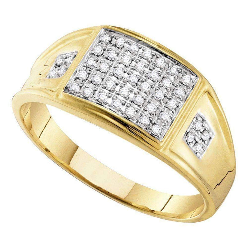 10kt Yellow Gold Men's Round Prong-set Diamond Square Cluster Ring 1/4 Cttw - FREE Shipping (US/CAN)-Gold & Diamond Men Rings-8-JadeMoghul Inc.