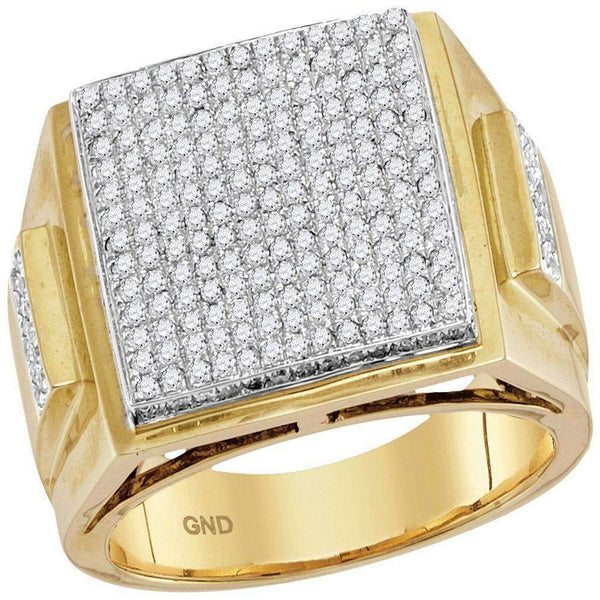 10kt Yellow Gold Men's Round Prong-set Diamond Triple Square Cluster Ring 1-1/3 Cttw - FREE Shipping (US/CAN)-Gold & Diamond Rings-8-JadeMoghul Inc.