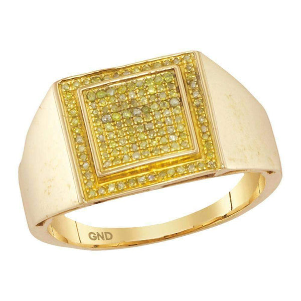 10kt Yellow Gold Men's Round Yellow Color Enhanced Diamond Square Cluster Ring 1/4 Cttw - FREE Shipping (US/CAN)-Gold & Diamond Rings-8-JadeMoghul Inc.