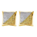 10kt Yellow Gold Men's Round Yellow Color Enhanced Diamond Square Kite Cluster Screwback Earrings 1-2 Cttw - FREE Shipping (USA/CAN)-Gold & Diamond Men Earrings-JadeMoghul Inc.