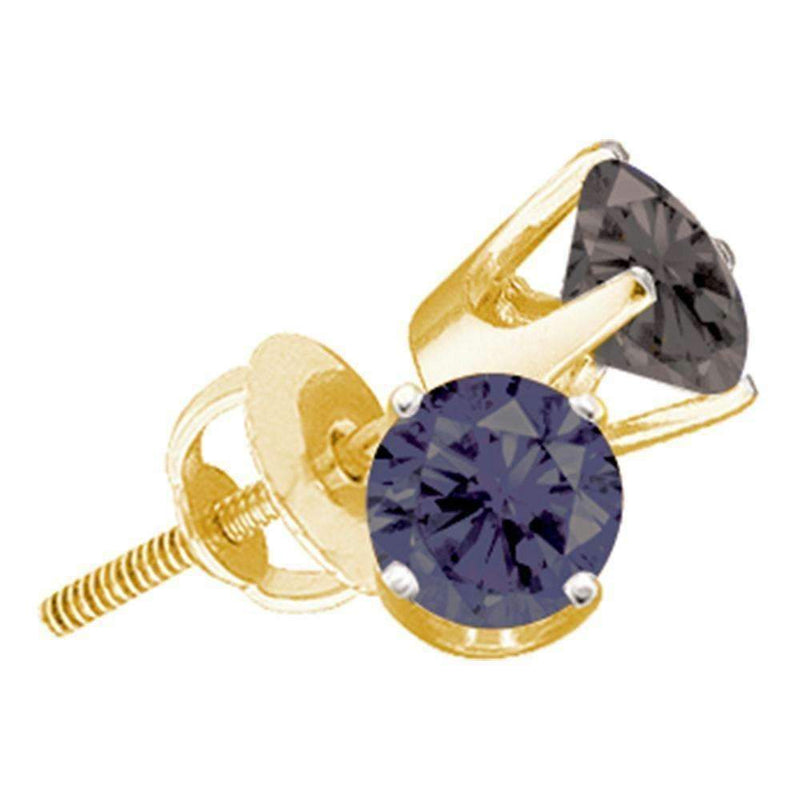 10kt Yellow Gold Unisex Round Black Color Enhanced Diamond Solitaire Screwback Earrings 1-1-2 Cttw - FREE Shipping (US/CAN)-Gold & Diamond Earrings-JadeMoghul Inc.
