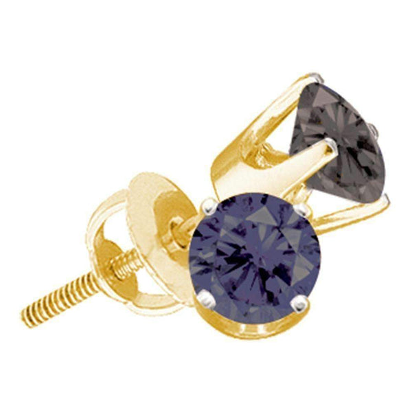 10kt Yellow Gold Unisex Round Black Color Enhanced Diamond Solitaire Stud Earrings 1.00 Cttw - FREE Shipping (USA/CAN)-Gold & Diamond Earrings-JadeMoghul Inc.