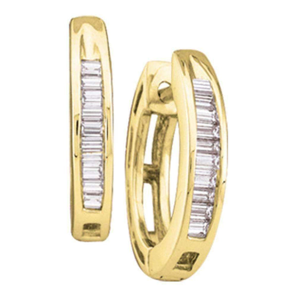 10kt Yellow Gold Women's Baguette Diamond Hughie Hoop Earrings 1-6 Cttw - FREE Shipping (US/CAN)-Gold & Diamond Earrings-JadeMoghul Inc.