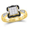 10kt Yellow Gold Women's Black Color Enhanced Diamond Cluster Ring 3/4 Cttw-Gold & Diamond Rings-JadeMoghul Inc.