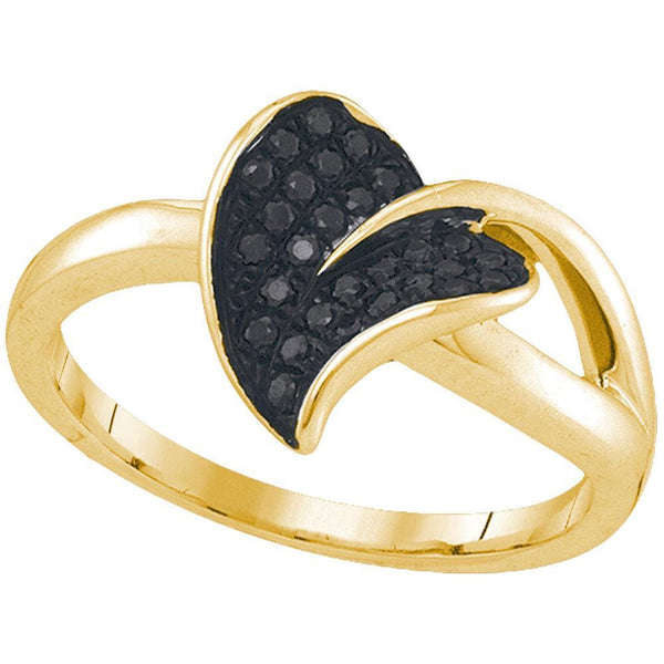 10kt Yellow Gold Women's Black Color Enhanced Diamond Leaf Petal Ring 1/6 Cttw-Gold & Diamond Rings-JadeMoghul Inc.
