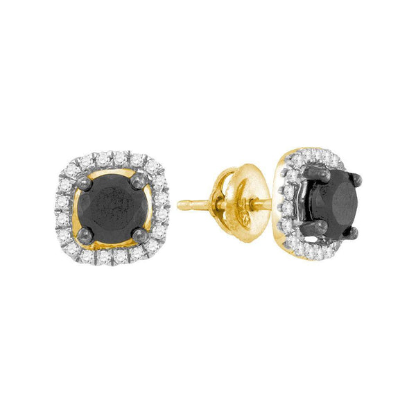 10kt Yellow Gold Women's Black Color Enhanced Diamond Solitaire Earrings 1-7/8 Cttw-Gold & Diamond Earrings-JadeMoghul Inc.