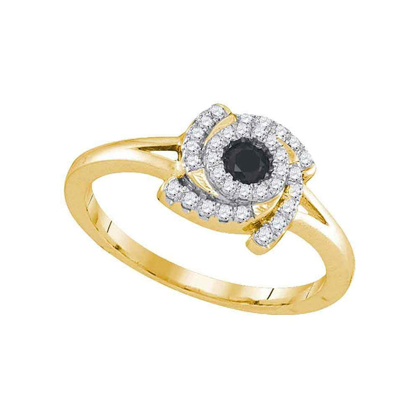 10kt Yellow Gold Women's Black Color Enhanced Diamond Solitaire Ring 1/3 Cttw-Gold & Diamond Rings-JadeMoghul Inc.