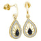 10kt Yellow Gold Women's Black Color Enhanced Diamond Teardrop Dangle Earrings 1-3 Cttw - FREE Shipping (US/CAN)-Gold & Diamond Earrings-JadeMoghul Inc.