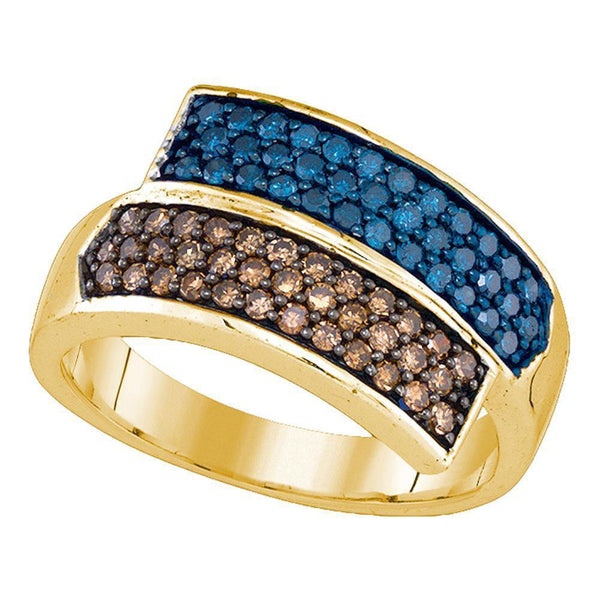 10kt Yellow Gold Women's Blue Brown Color Enhanced Diamond Band Ring 3/4 Cttw-Gold & Diamond Rings-JadeMoghul Inc.