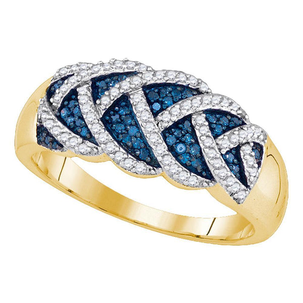10kt Yellow Gold Women's Blue Color Enhanced Diamond Braid Band Ring 3/8 Cttw-Gold & Diamond Rings-JadeMoghul Inc.