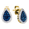 10kt Yellow Gold Women's Blue Color Enhanced Diamond Teardrop Cluster Earrings 1/2 Cttw-Gold & Diamond Earrings-JadeMoghul Inc.