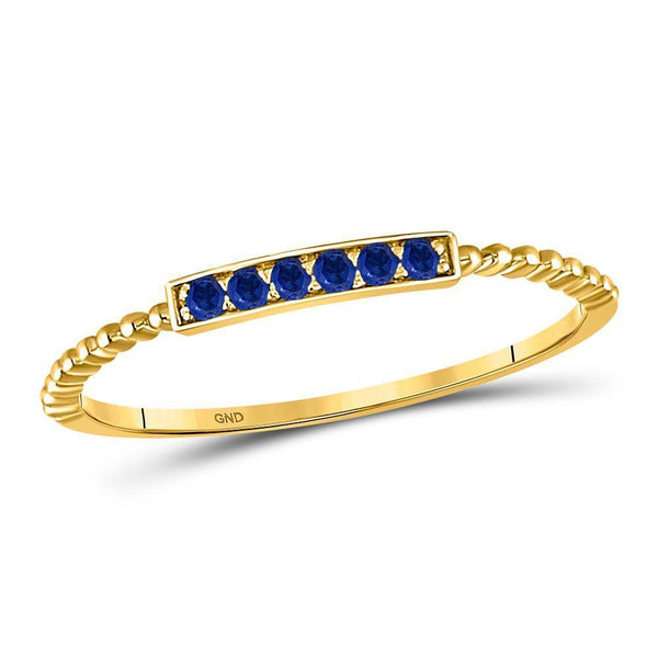10kt Yellow Gold Women's Blue Sapphire Beaded Stackable Band Ring 1/20 Cttw-Gold & Diamond Rings-JadeMoghul Inc.
