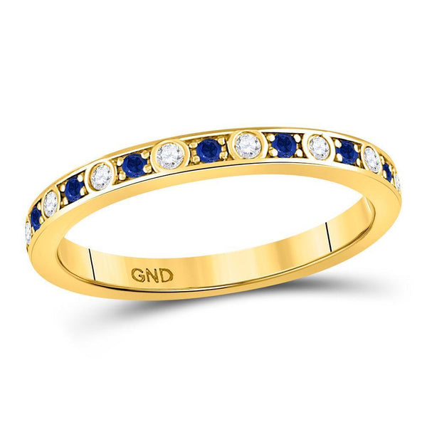 10kt Yellow Gold Women's Blue Sapphire Diamond Alternating Stackable Band Ring 1/4 Cttw-Gold & Diamond Rings-JadeMoghul Inc.