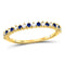 10kt Yellow Gold Women's Blue Sapphire Diamond Alternating Stackable Band Ring 1/5 Cttw-Gold & Diamond Rings-JadeMoghul Inc.