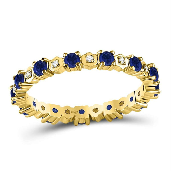 10kt Yellow Gold Women's Blue Sapphire Diamond Eternity Band Ring-Rings And Bands-JadeMoghul Inc.
