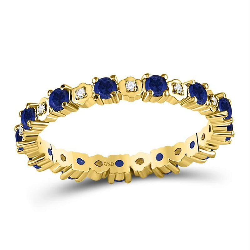 10kt Yellow Gold Women's Blue Sapphire Diamond Eternity Band Ring-Rings And Bands-JadeMoghul Inc.