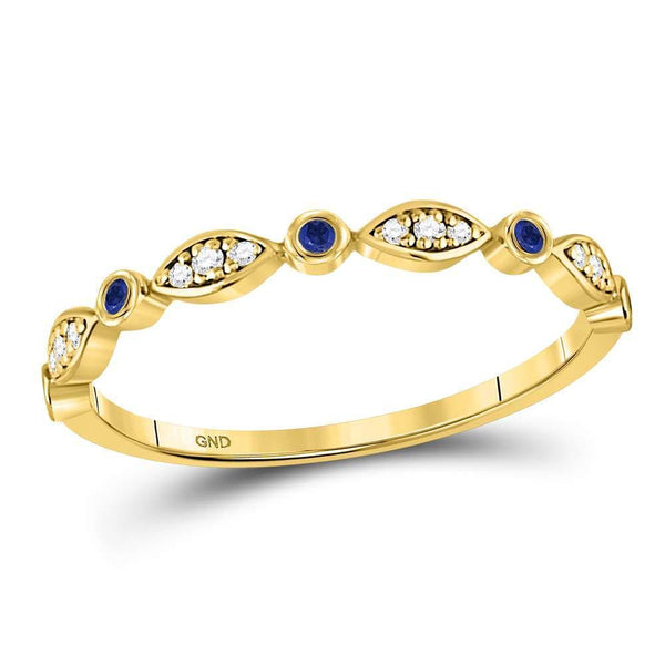 10kt Yellow Gold Women's Blue Sapphire Diamond Marquise Dot Stackable Band Ring 1/8 Cttw-Gold & Diamond Rings-JadeMoghul Inc.