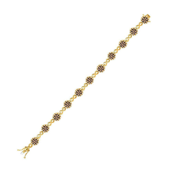 10kt Yellow Gold Women's Brown Color Enhanced Diamond Infinity Bracelet 2-1/5 Cttw-Gold & Diamond Bracelets-JadeMoghul Inc.
