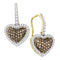 10kt Yellow Gold Womens Cognac-brown Color Enhanced Diamond Heart Dangle Earrings 5-8 Cttw - FREE Shipping (US/CAN)-Gold & Diamond Earrings-JadeMoghul Inc.