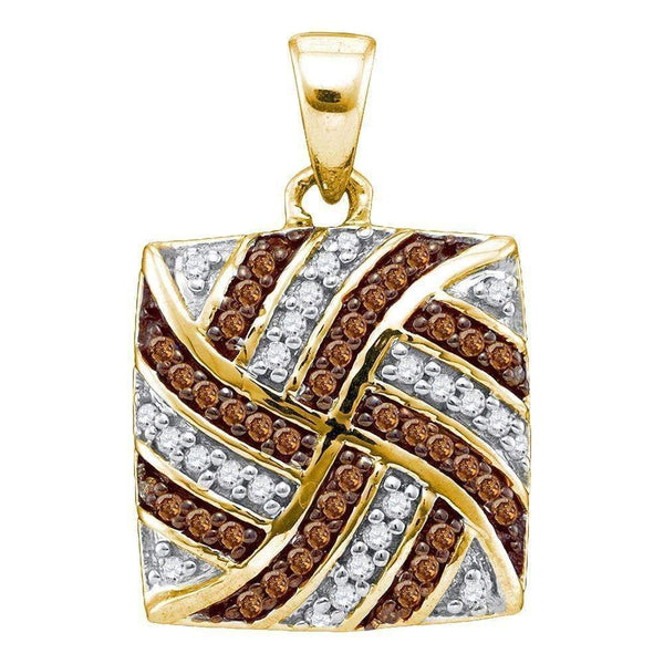 10kt Yellow Gold Women's Cognac-brown Color Enhanced Diamond Square Cluster Pendant 1-4 Cttw - FREE Shipping (US/CAN)-Gold & Diamond Pendants & Necklaces-JadeMoghul Inc.
