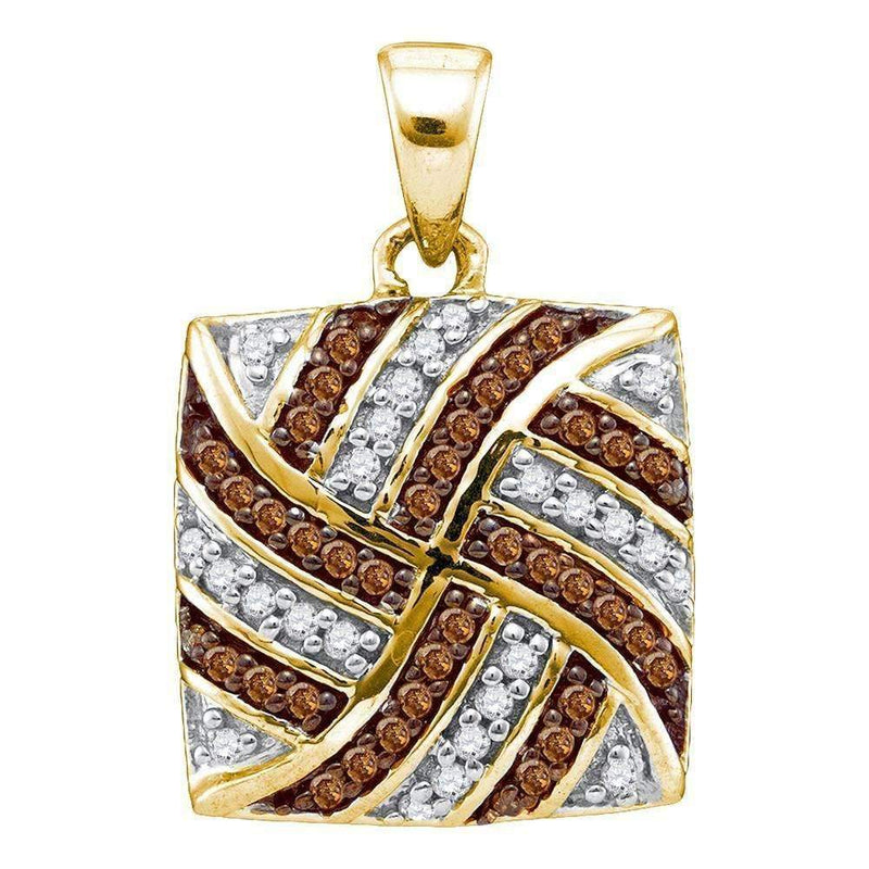 10kt Yellow Gold Women's Cognac-brown Color Enhanced Diamond Square Cluster Pendant 1-4 Cttw - FREE Shipping (US/CAN)-Gold & Diamond Pendants & Necklaces-JadeMoghul Inc.