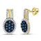 10kt Yellow Gold Women's Color Enhanced Blue Diamond Oval Cluster Earrings 3/4 Cttw-Gold & Diamond Earrings-JadeMoghul Inc.