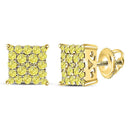10kt Yellow Gold Women's Color Enhanced Diamond Cluster Earrings-Earrings-JadeMoghul Inc.
