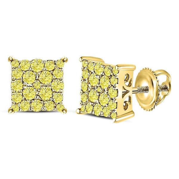 10kt Yellow Gold Women's Color Enhanced Diamond Cluster Earrings-Earrings-JadeMoghul Inc.