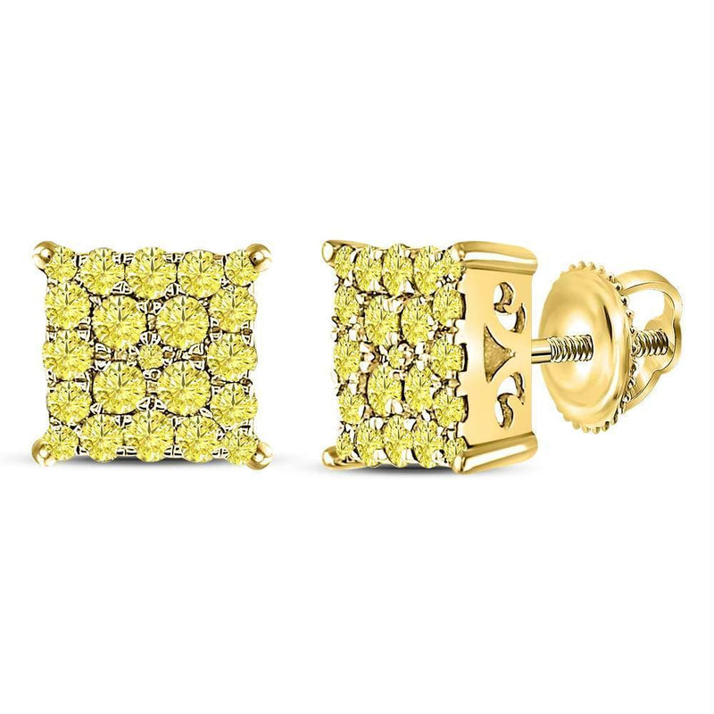 10kt Yellow Gold Women's Color Enhanced Diamond Cluster Earrings-Earrings-JadeMoghul Inc.