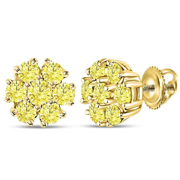 10kt Yellow Gold Women's Color Enhanced Diamond Flower Cluster Earrings 1/2 Cttw-Gold & Diamond Earrings-JadeMoghul Inc.