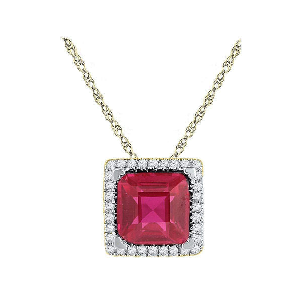 10kt Yellow Gold Womens Cushion Lab-Created Ruby Solitaire Diamond Pendant 1-7-8 Cttw-Gold & Diamond Pendants & Necklaces-JadeMoghul Inc.