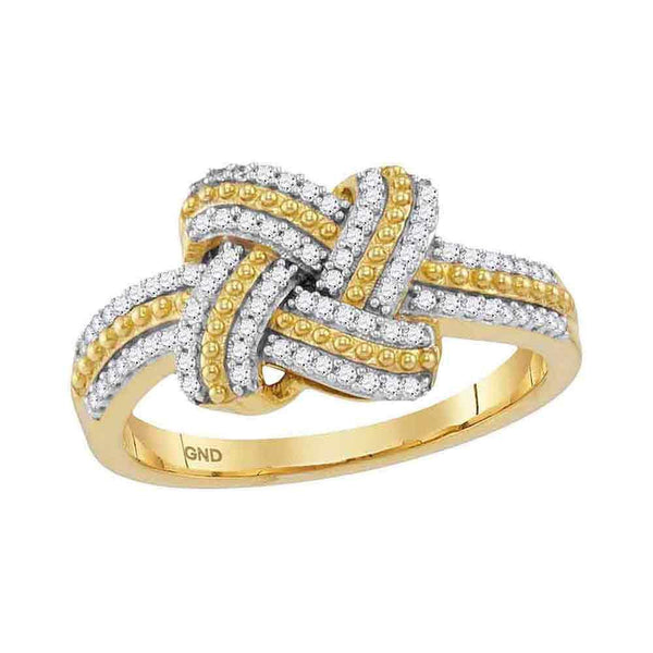 10kt Yellow Gold Women's Diamond Beaded Knot Fashion Ring 1/5 Cttw-Gold & Diamond Rings-JadeMoghul Inc.