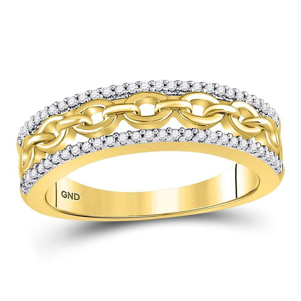 10kt Yellow Gold Women's Diamond Chain Link Fashion Band Ring-Rings And Bands-JadeMoghul Inc.