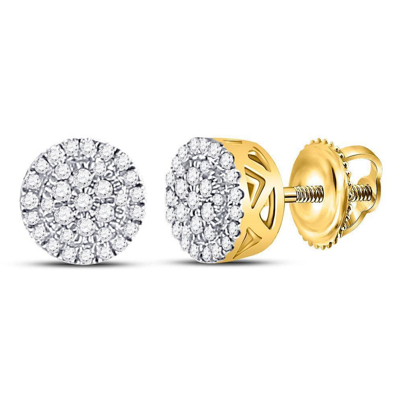 10kt Yellow Gold Women's Diamond Circle Cluster Earrings 3/8 Cttw-Gold & Diamond Earrings-JadeMoghul Inc.