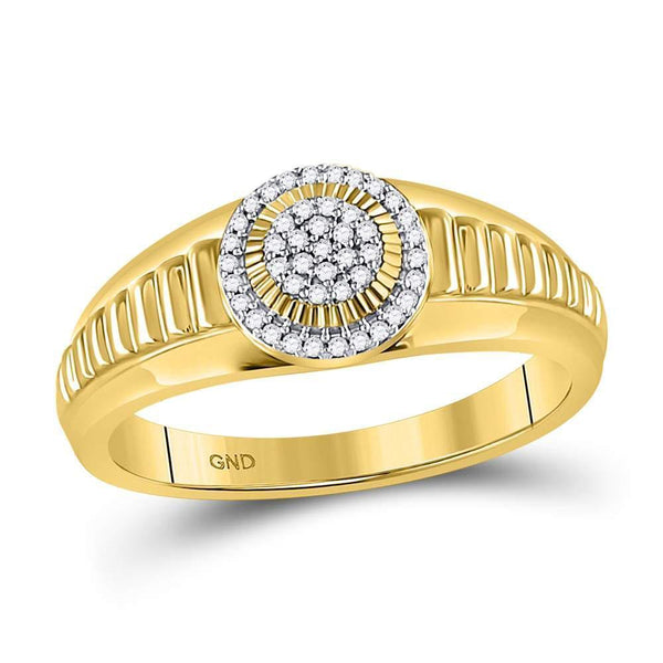 10kt Yellow Gold Women's Diamond Circle Cluster Ribbed Ring 1/8 Cttw-Gold & Diamond Rings-JadeMoghul Inc.