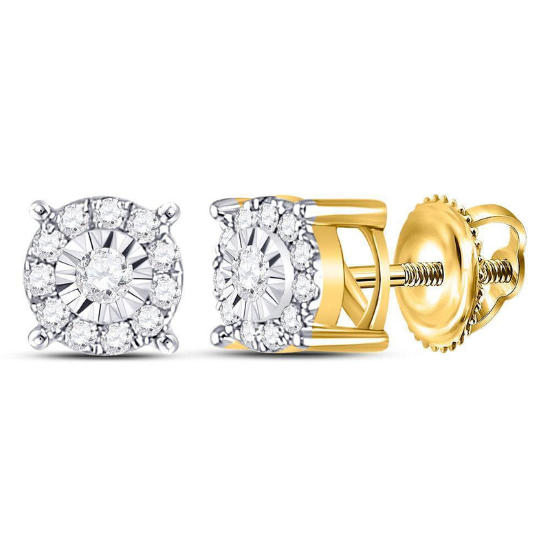 10kt Yellow Gold Women's Diamond Circle Frame Solitaire Stud Earrings 1/5 Cttw-Gold & Diamond Earrings-JadeMoghul Inc.