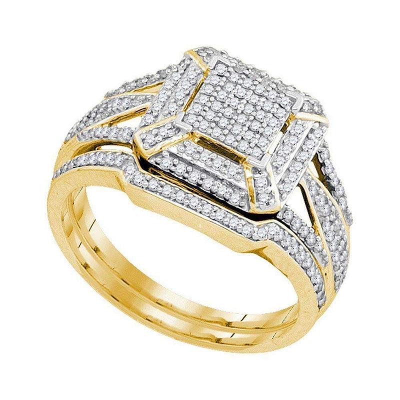 10kt Yellow Gold Women's Diamond Cluster Bridal Wedding Engagement Ring Band Set 1/2 Cttw - FREE Shipping (US/CAN)-Gold & Diamond Wedding Ring Sets-5.5-JadeMoghul Inc.