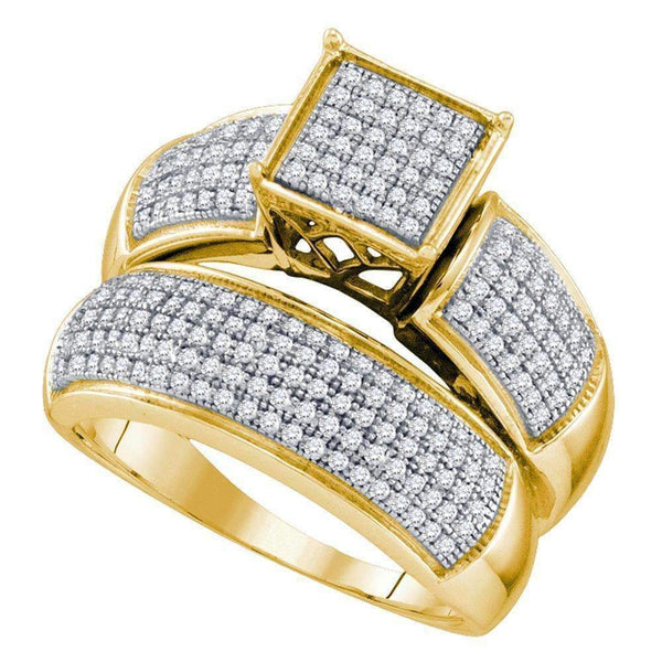 10kt Yellow Gold Women's Diamond Cluster Bridal Wedding Engagement Ring Band Set 5-8 Cttw - FREE Shipping (US/CAN)-Gold & Diamond Wedding Ring Sets-JadeMoghul Inc.